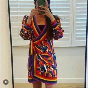 Farm Rio Women’s Bird Print Multicolored Wrap Dress Size XS